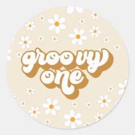 Adesivo Redondo Groovy One Retro Daisy 1º Aniversário