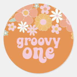 Adesivo Redondo Groovy One Retro Floral Aniversário Bandeira