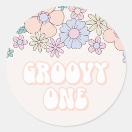 Adesivo Redondo Groovy One Retro floral pastel 1º aniversário