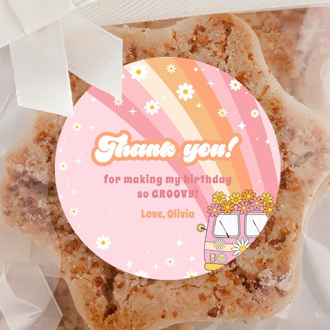 Adesivo Redondo Groovy One Retro Rainbow primeiro aniversario (Criador carregado)