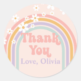Adesivo Redondo Groovy Pastel arco-íris Obrigado