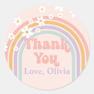 Adesivo Redondo Groovy Pastel arco-íris Obrigado