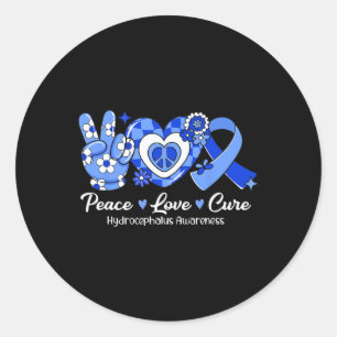 Adesivo Redondo Groovy Peace Love Cure Blue Ribbon Hydrocephalus A