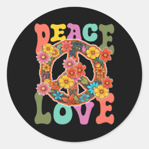 Adesivo Redondo Groovy Peace Sign Love 60S 70S Hippie Costume Flow