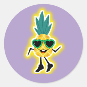 Adesivo Redondo Groovy Pineapple Vibes - Cartoon de Fruta Legal
