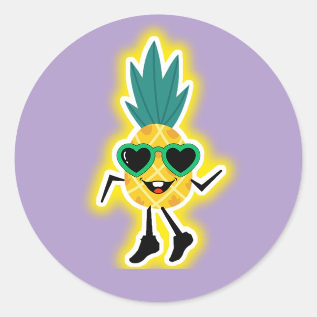 Adesivo Redondo Groovy Pineapple Vibes - Cartoon de Fruta Legal (Frente)