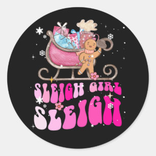 Adesivo Redondo Groovy Pink Christmas Café Sleigh Girl Gingerb