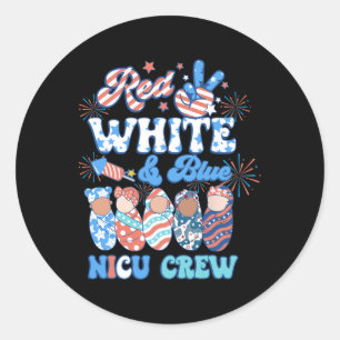 Adesivo Redondo Groovy Red White Blue Nicu Crew Nicu Enfermeira 4t