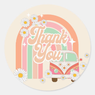 Adesivo Redondo GROOVY Retro 70's Hippie cor de laranja Obrigado