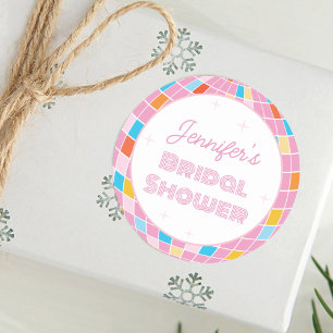 Adesivo Redondo Groovy Retro Bola de Discoteca Rosa Anos 70 80 Chá