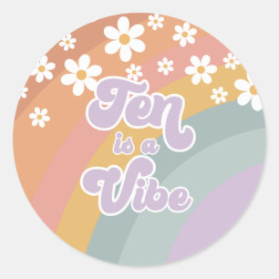 Adesivo Redondo Groovy Retro Dez é um Arco-Íris de Vibração