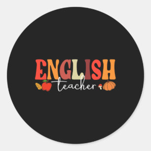 Adesivo Redondo Groovy Retro English Teacher Fall Vibes Autumn Tha