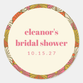 Adesivo Redondo Groovy Retro Laranja Botânico Chá de Noiva Persona