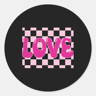 Adesivo Redondo Groovy Retro Xadrez Coração Amor Amor Retro Válvul