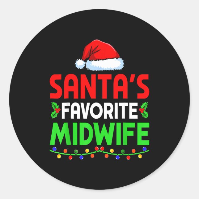Adesivo Redondo Groovy Santa's Favorite Midwife Nurse Christmas Sa (Frente)