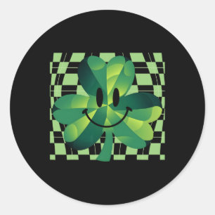 Adesivo Redondo Groovy Shamrock sorria Dia de São Patrício