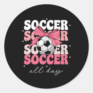 Adesivo Redondo Groovy Soccer Coquette Laço Meninas Mulheres Futeb