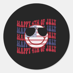 Adesivo Redondo Groovy Sorrindo Face Americana 4 De Julho