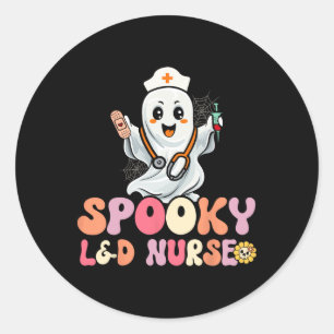 Adesivo Redondo Groovy Spooky Labour and Delivery Nurse Halloween