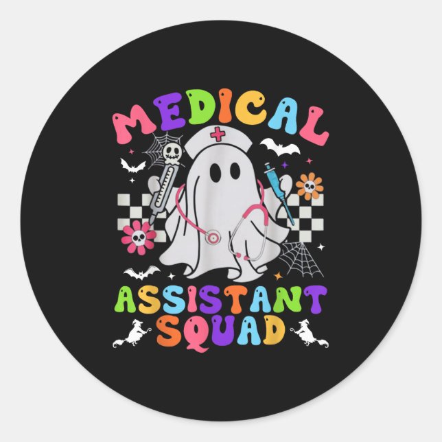 Adesivo Redondo Groovy Spooky Medical Istant Squad Cute Halloween (Frente)