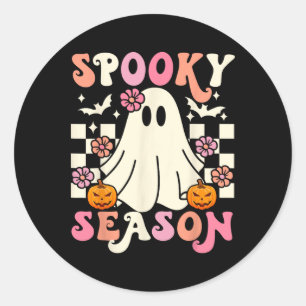 Adesivo Redondo Groovy Spooky Season Cute Ghost Pumpkin Halloween