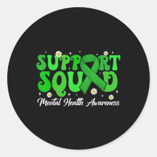 Adesivo Redondo Groovy Support Squad Mental Health Awarness Green