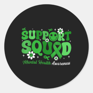 Adesivo Redondo Groovy Support Squad Mental Health Awarness Green