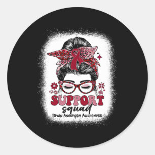 Adesivo Redondo Groovy Support Squad Messy Bun Brain Aneurysm
