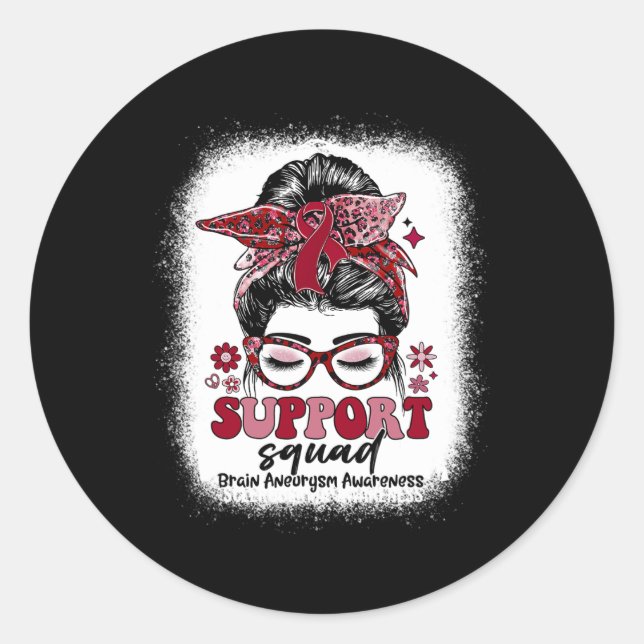 Adesivo Redondo Groovy Support Squad Messy Bun Brain Aneurysm (Frente)