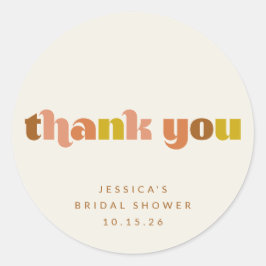 Adesivo Redondo Groovy Terracotta Peach Retro Text Personalizado C