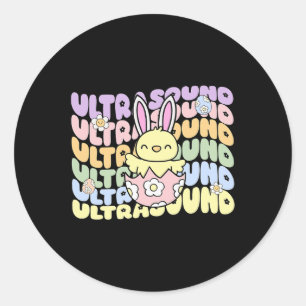 Adesivo Redondo Groovy Ultrasound Tech Bunny Pintinho Ovos Páscoa