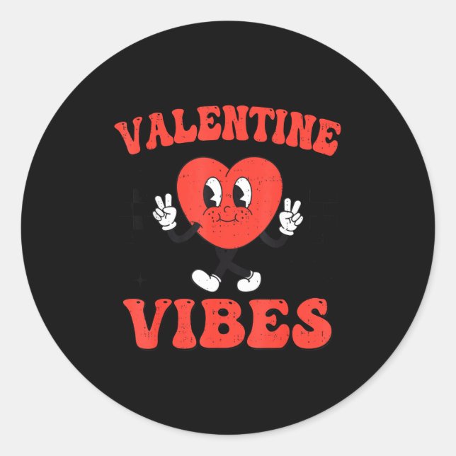 Adesivo Redondo Groovy Valentine Vibes Heart Peace Valentines Day  (Frente)