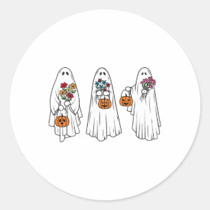 Adesivo Redondo Groovy Vintage Floral Ghost Cute Halloween Spooky