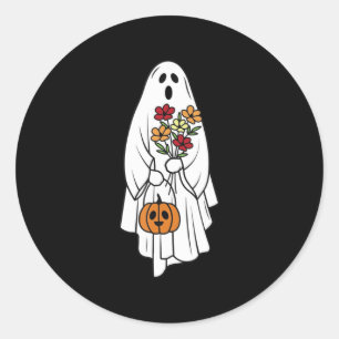 Adesivo Redondo Groovy Vintage Floral Ghost Cute Halloween Spooky