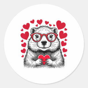 Adesivo Redondo Groundhog Red Heart Shape Animal Lo