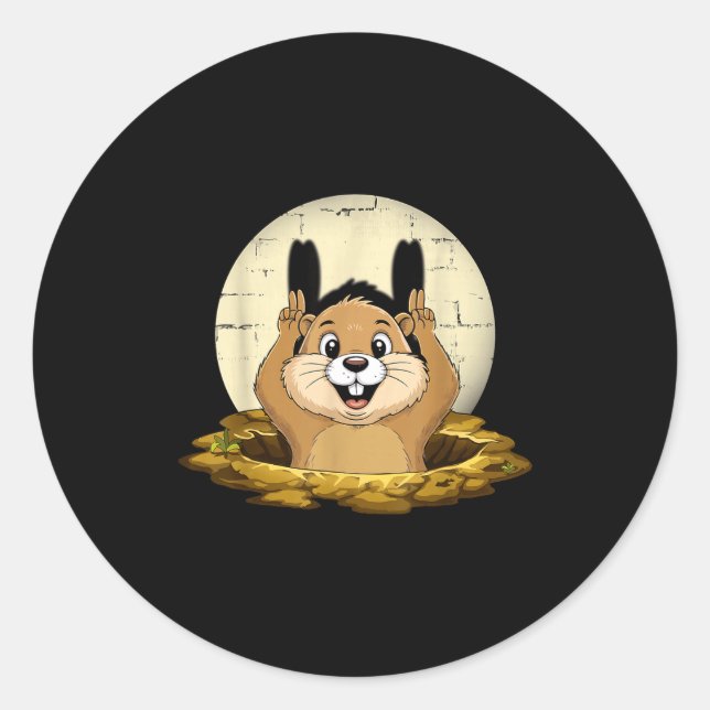 Adesivo Redondo Groundhog Shadow Funny Puppet Happy Groundhog Day  (Frente)