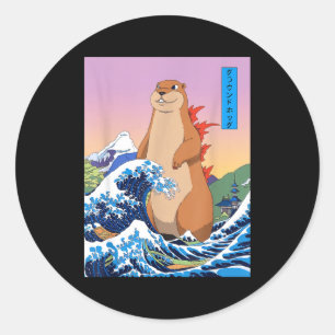 Adesivo Redondo Groundhogzilla Engraçado Japonês Grande Onda Anime