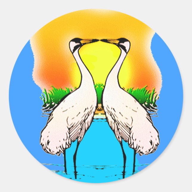 Adesivo Redondo Gruas Brancas Apaixonadas (Frente)