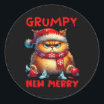 Adesivo Redondo Grumpy É O Novo Feliz Gato De Natal Sarcástico Cu<br><div class="desc">Grumpy É O Novo Feliz Natal Gato Sarcástico Xmas</div>