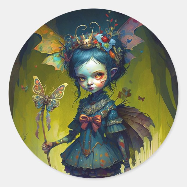 Adesivo Redondo Grumpy Fairy Pixie Fantasy Art (Frente)