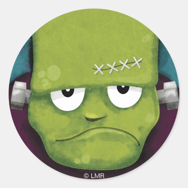 Adesivo Redondo Grumpy Frankenstein Halloween Stickers (Frente)