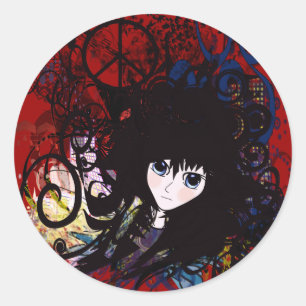 Adesivo Redondo Grunge da paz do Anime