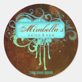 Adesivo Redondo Grunge floral vinheta salão spa azul