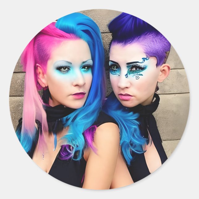 Adesivo Redondo Grunge Gótico Lésbica Love | Arte AI Casal (Frente)