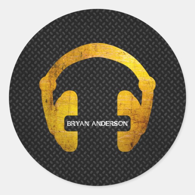 Adesivo Redondo Grunge Headphone DJ Sticker (Frente)