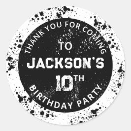 Adesivo Redondo Grunge Paint Splatter Black & White Birthday