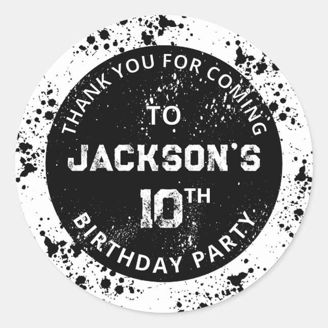 Adesivo Redondo Grunge Paint Splatter Black & White Birthday (Frente)