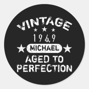 Adesivo Redondo Grunge Personalizado do Vintage 1969