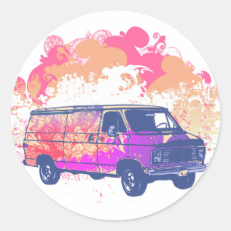 Adesivo Redondo grunge retro hippie van