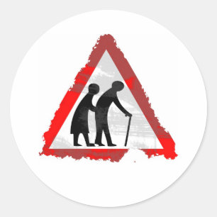 Adesivo Redondo Grunge - Sinal do Pessoas Idoso